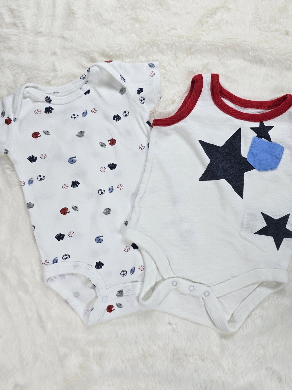 2 White Baby Bodysuit Set Patrioc And Futball Theme